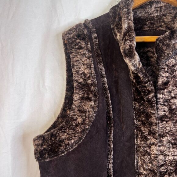Genuine Leather & Faux Fur Sleeveless Vest Size Large Boho Western - Picture 4 of 11